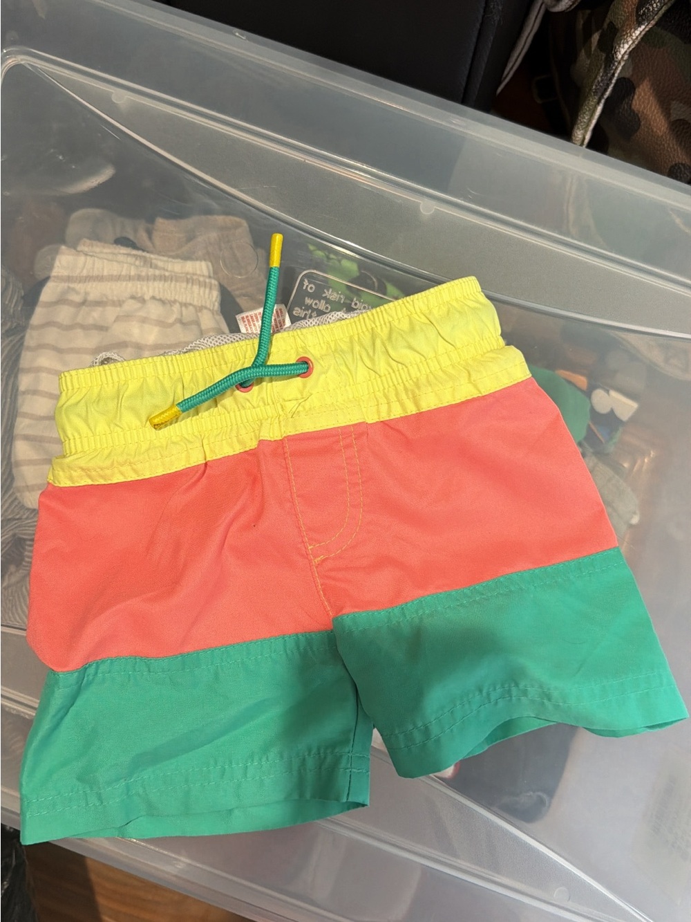Kids Colorblock Swim Shorts - Yellow, Coral & Teal